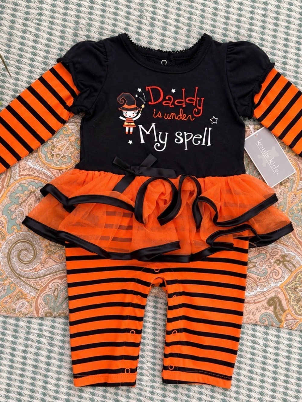 Y2K Koala Kids Halloween Witch Romper “Daddy Is Under My Spell” NWT